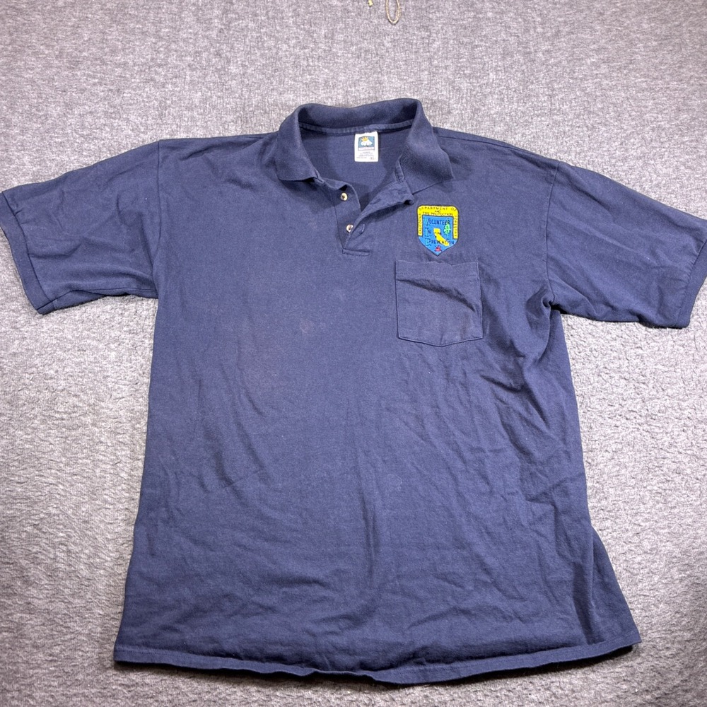 Vintage California Fire Prevention Polo Shirt Men XL Navy Blue Cotton Deluxe 90s